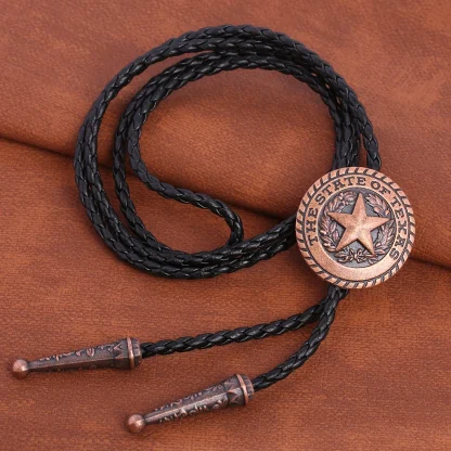 Western Tie with Embossed Pentagram Decor - Image 14