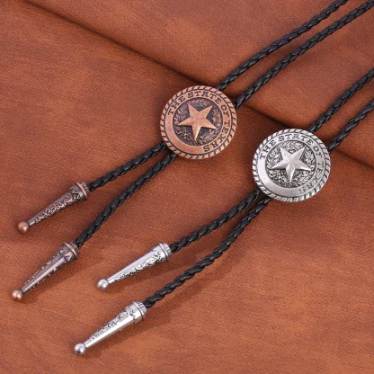 Western Tie with Embossed Pentagram Decor - Image 15