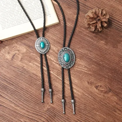 Oval Bolo Tie with Embossed Retro Design