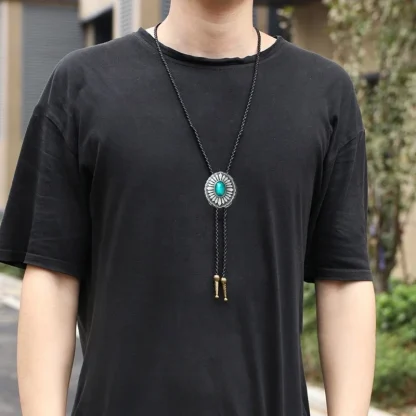 Oval Bolo Tie with Embossed Retro Design - Image 4