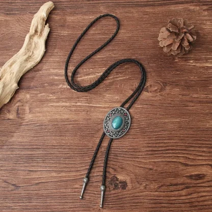 Oval Bolo Tie with Embossed Retro Design - Image 3