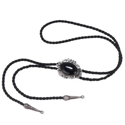 Black Bolo Tie with Decorative Edges - Image 2