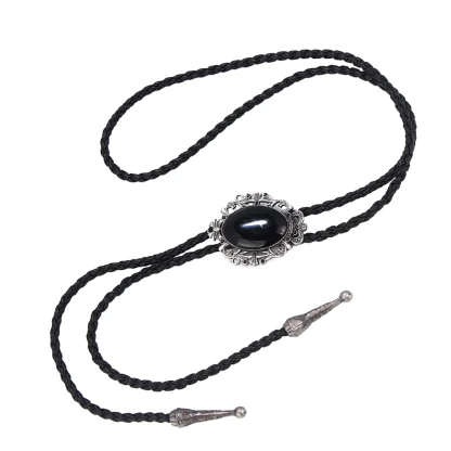 Black Bolo Tie with Decorative Edges - Image 4