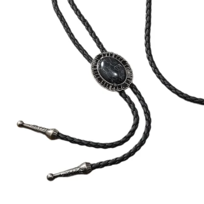 Faux Leather Bolo Tie with Retro Pendant - Image 2