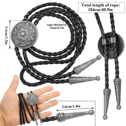 Round Bolo Tie with Retro Floral Embossed - Image 7