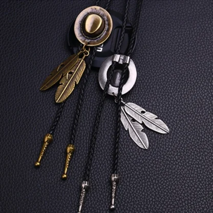 Cowboy Hat Western Tie with Feather Dangle - Image 5