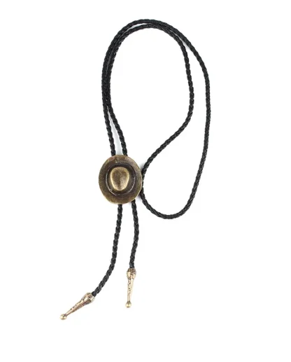 Corded Western Tie with Cowbot Hat - Image 3