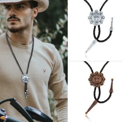 Vintage-style Cross Pendant Western Tie - Image 7