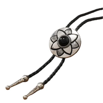 Classic Bolo Tie with Carved Floral Design