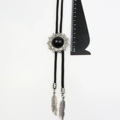 Round Black Bolo Tie with Spike Edges - Image 5