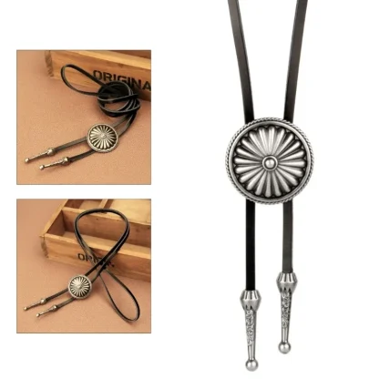 Embossed Floral Design Round Bolo Tie - Image 7