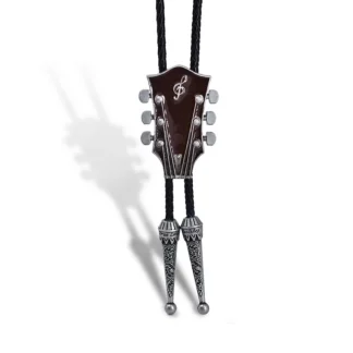 Retro Bolo Tie with Guitar Headstock Design