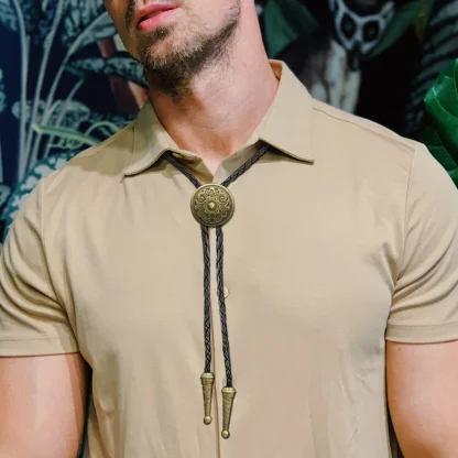 Round Bolo Tie with Retro Floral Embossed - Image 5