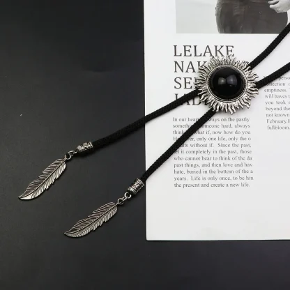 Round Black Bolo Tie with Spike Edges - Image 4