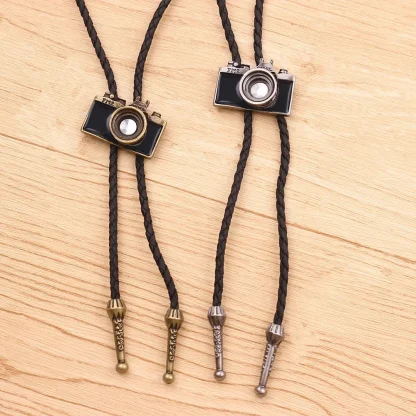 Vintage-inspired Camera Pendant Bolo Tie