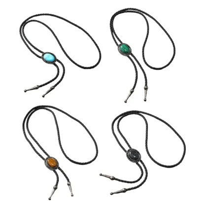 Faux Leather Bolo Tie with Retro Pendant - Image 5