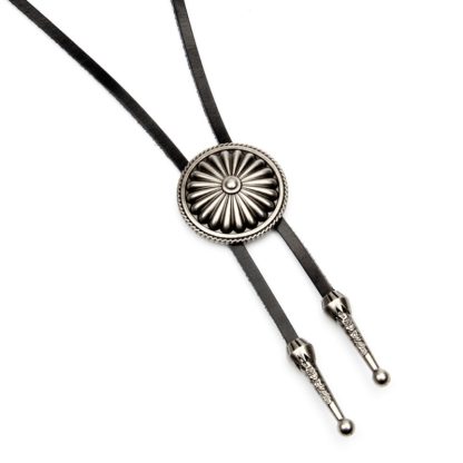 Embossed Floral Design Round Bolo Tie - Image 6