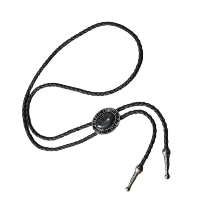 Faux Leather Bolo Tie with Retro Pendant - Image 3