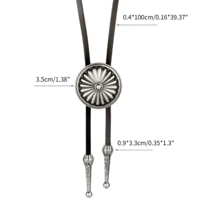 Embossed Floral Design Round Bolo Tie - Image 8