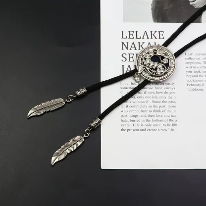 Round Black Bolo Tie with Spike Edges - Image 3