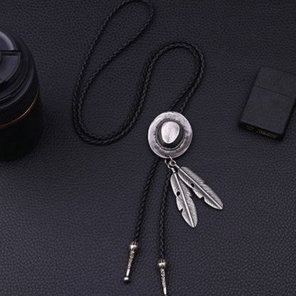 Cowboy Hat Western Tie with Feather Dangle - Image 3