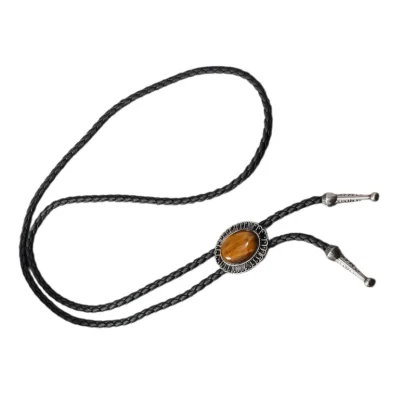 Faux Leather Bolo Tie with Retro Pendant - Image 4