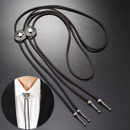 Round Bolo Tie with Hollow Out Star Design - Image 10