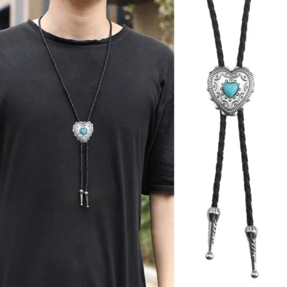 Heart Shaped Bolo Tie with Turquoise Color - Image 11