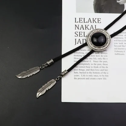 Round Black Bolo Tie with Spike Edges - Image 2