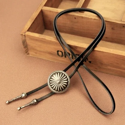 Embossed Floral Design Round Bolo Tie - Image 3