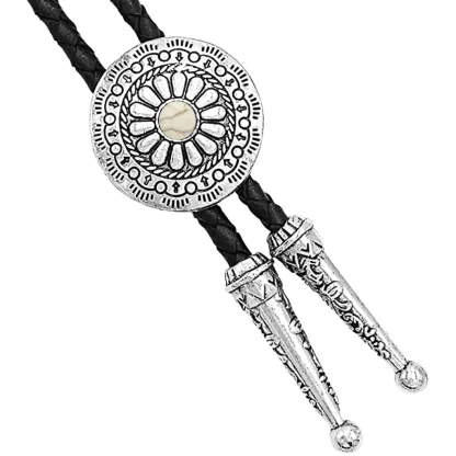 Classic Bolo Tie with Floral Carved Design - Image 3