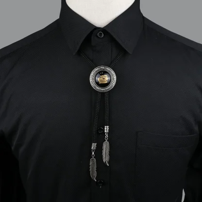 Formal Bolo Tie with Wing Edge Design - Image 4