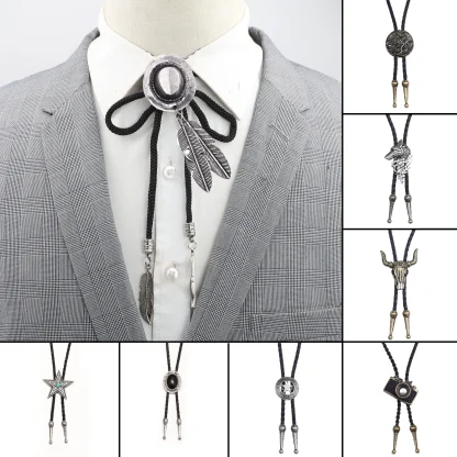 Cowboy Hat Bolo Tie with Feather Charm - Image 6