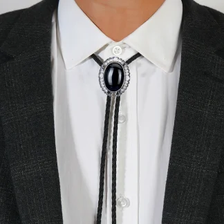 Black Classic Bolo Tie with Hollow Out Trim