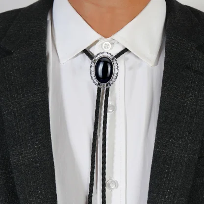 Black Classic Bolo Tie with Hollow Out Trim