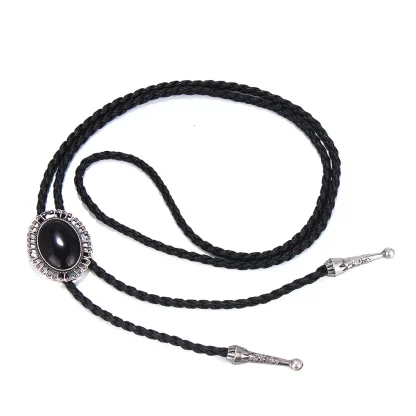 Black Classic Bolo Tie with Hollow Out Trim - Image 6