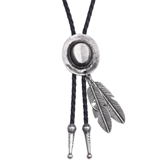 Cowboy Hat Bolo Tie with Feather Charm