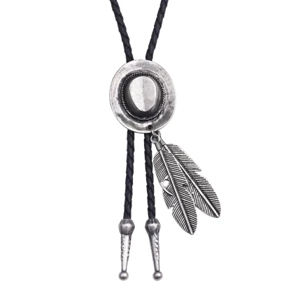 Cowboy Hat Bolo Tie with Feather Charm