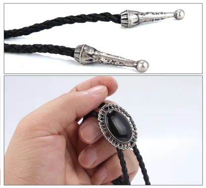 Black Classic Bolo Tie with Hollow Out Trim - Image 9