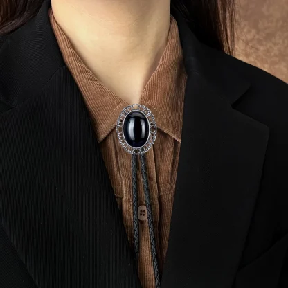 Black Classic Bolo Tie with Hollow Out Trim - Image 2