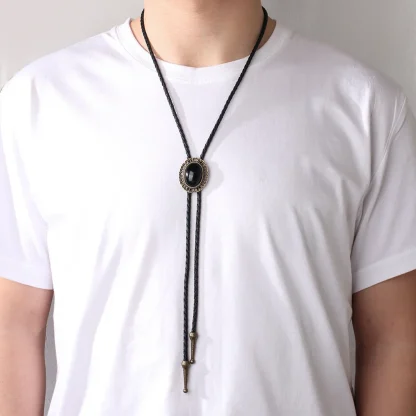 Black Classic Bolo Tie with Hollow Out Trim - Image 4
