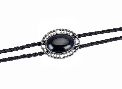 Black Classic Bolo Tie with Hollow Out Trim - Image 5